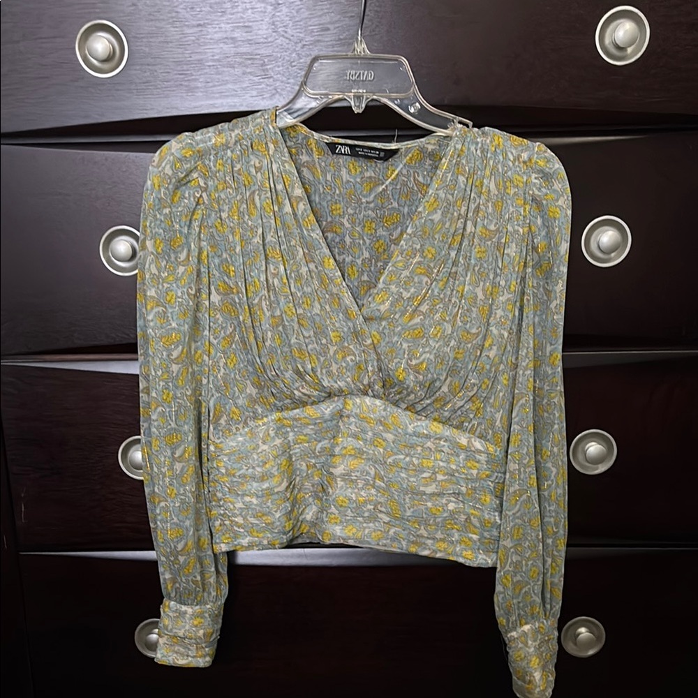 Zara Women's Floral Top - Yellow and Green